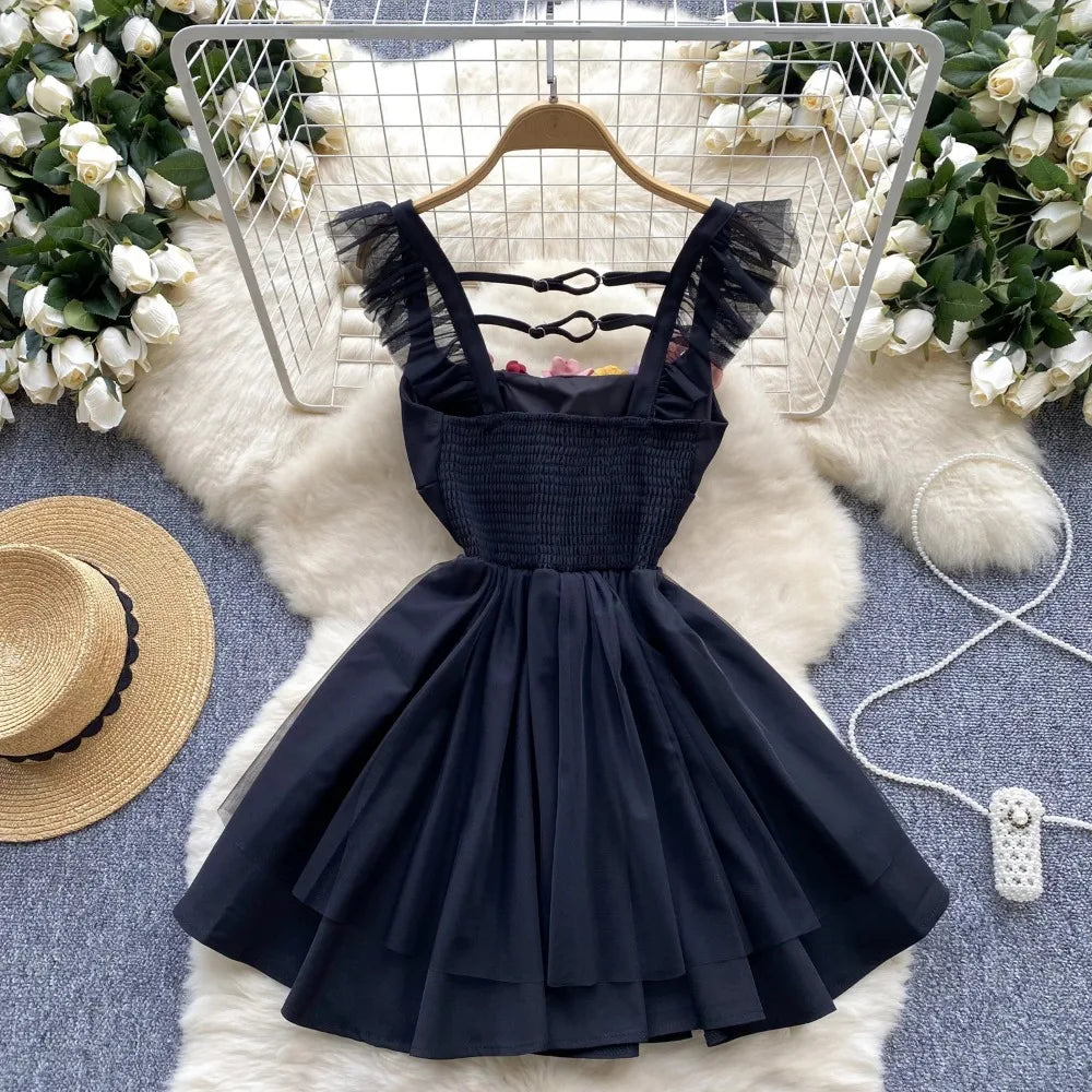 black dress with blue accents Long Black Prom Dress with Contrasting Beads -PromGirl Black/Hot Pink / XSmall
