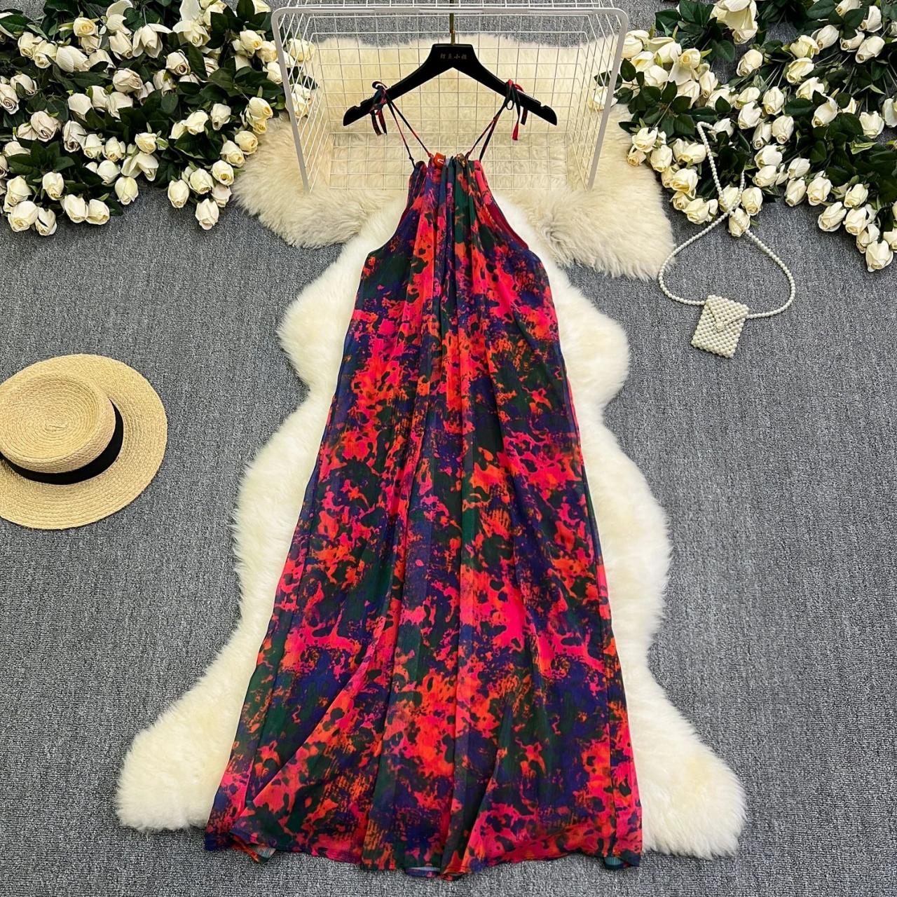 chinese dress ladies Rainbow Summer Multi Color Maxi Dress