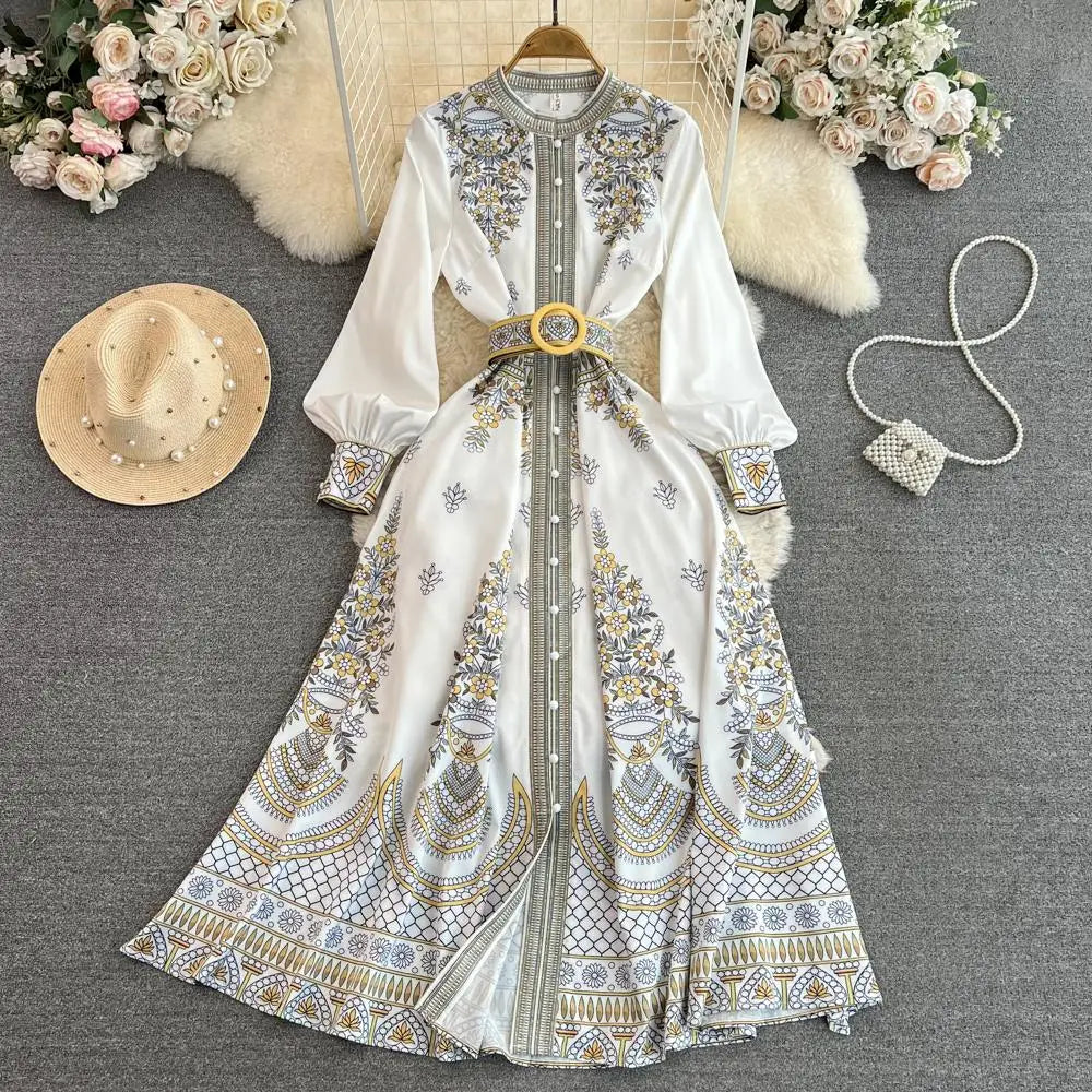Floral Embroidered Maxi Dress With Belted Detail on Luulla