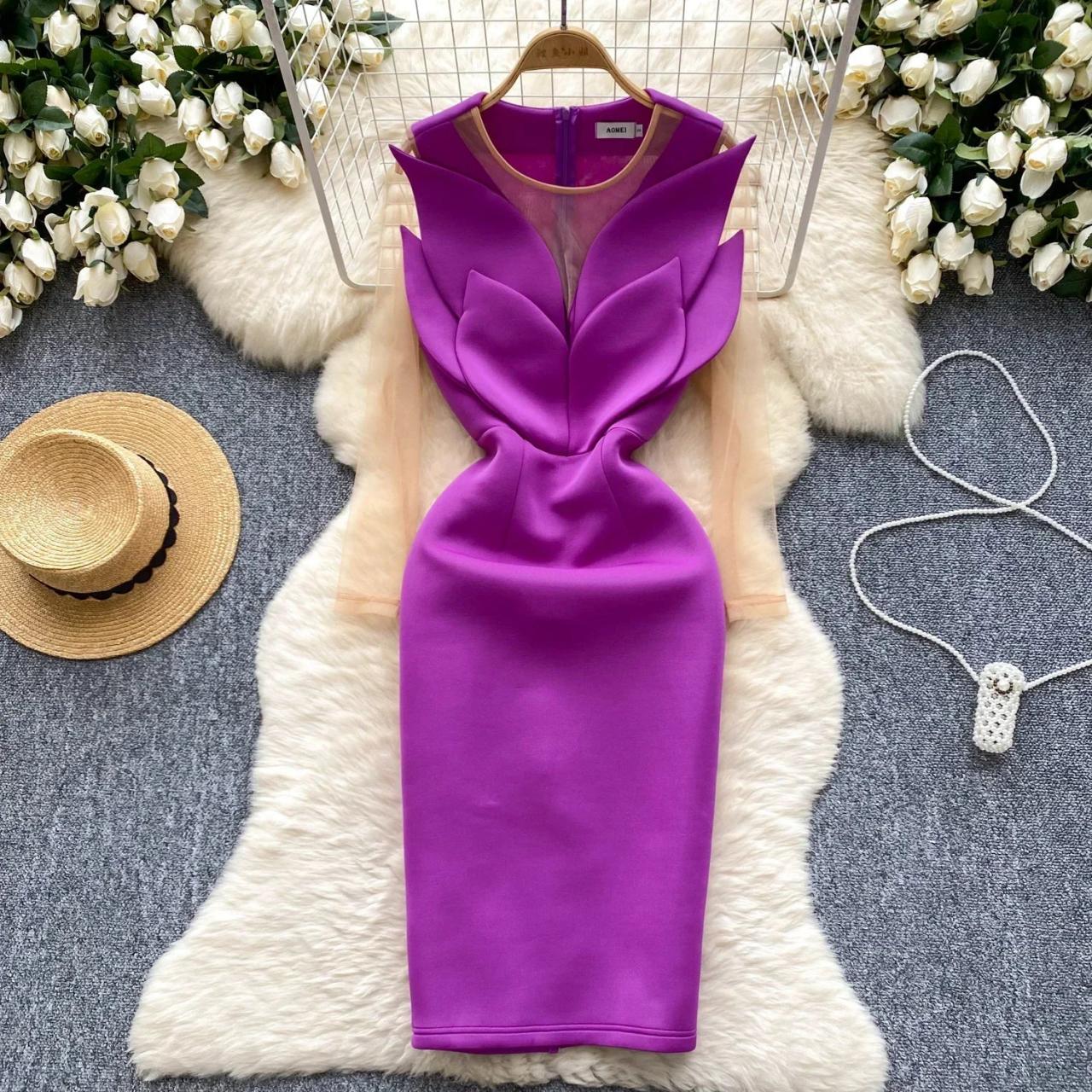 purple tulip dress One shoulder Tie Waist Knit Dress - Violet Tulip