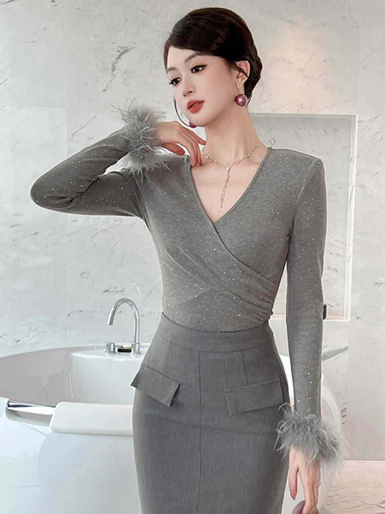grey knit wrap dress Essential Knit Dress In Dark Grey main image 0