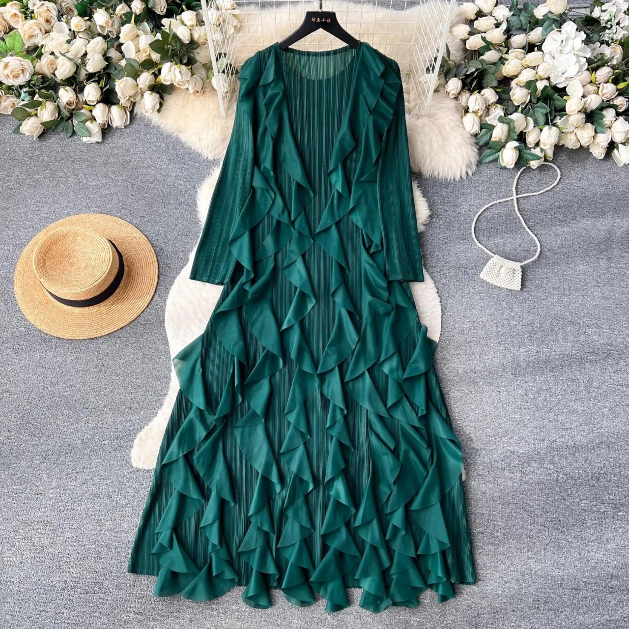 knee length dresses for ladies 1960s Vintage Jade Green Velvet Dress main image 0