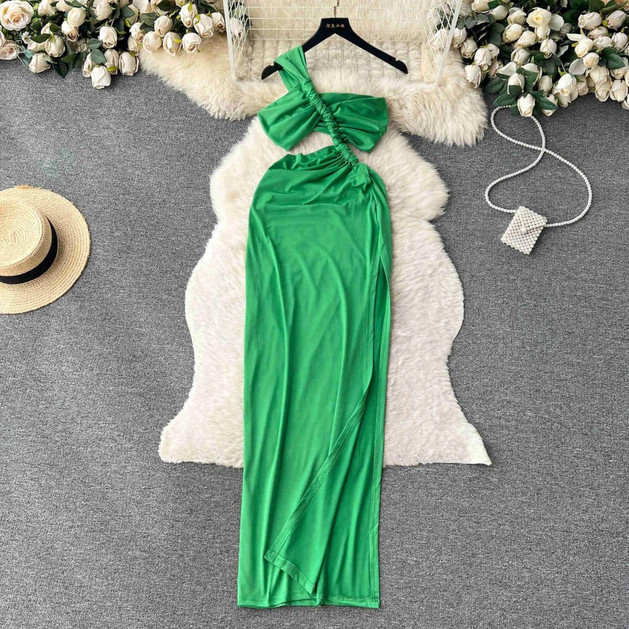 emerald green asymmetrical dress Gothic Emerald Green Pretty Sequin Dress with Side Slit main image 0
