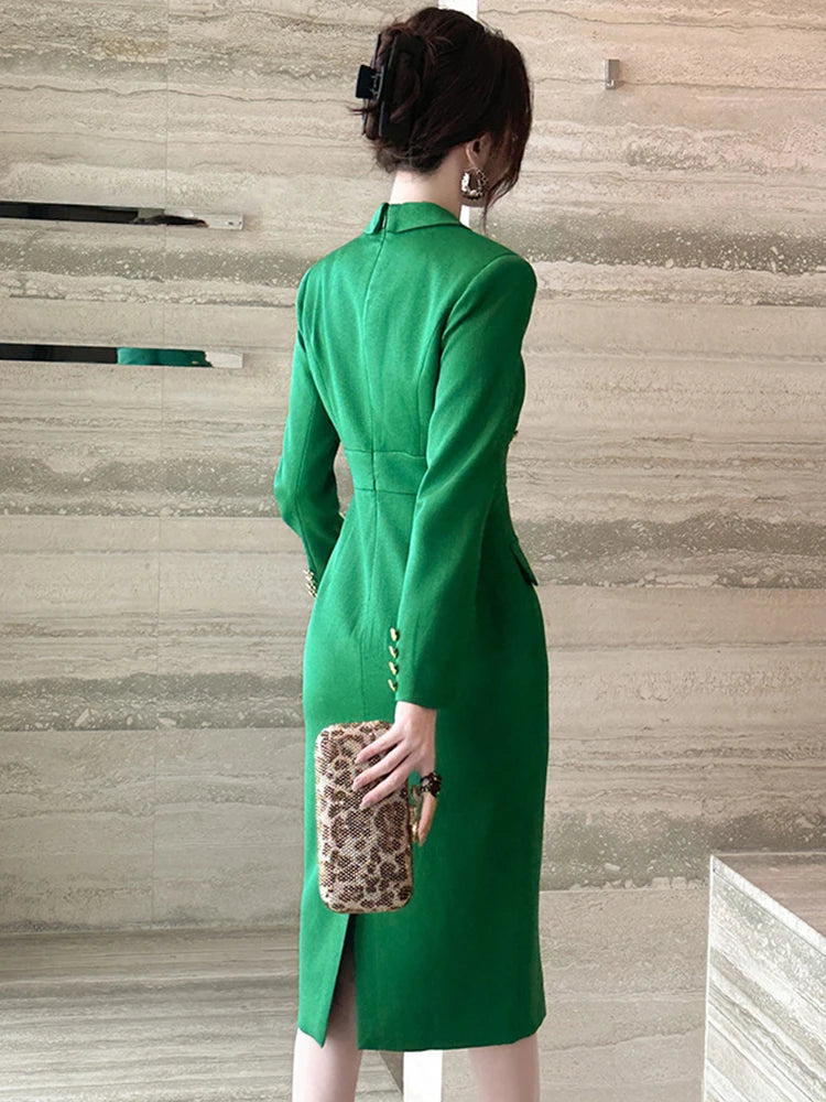 Chic Green Blazer Dress With Gold Buttons on Luulla