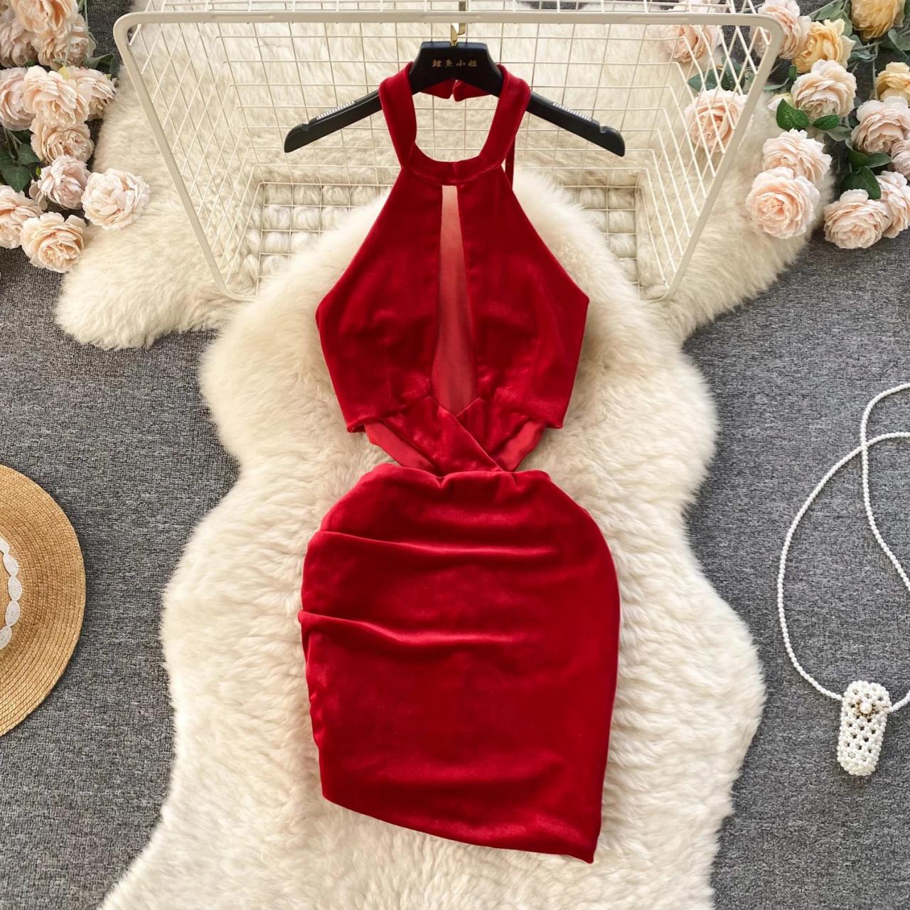 red velvet halter dress ALTHEA VELVET MAXI DRESS IN RED | CULT MIA