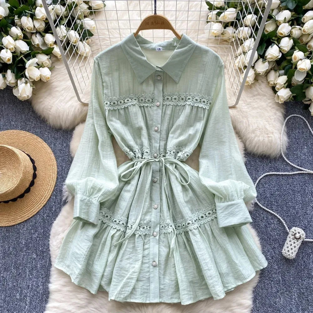 mint green tunic dress Kelly Green Cotton Button Down Tiered Mini Dress main image 0