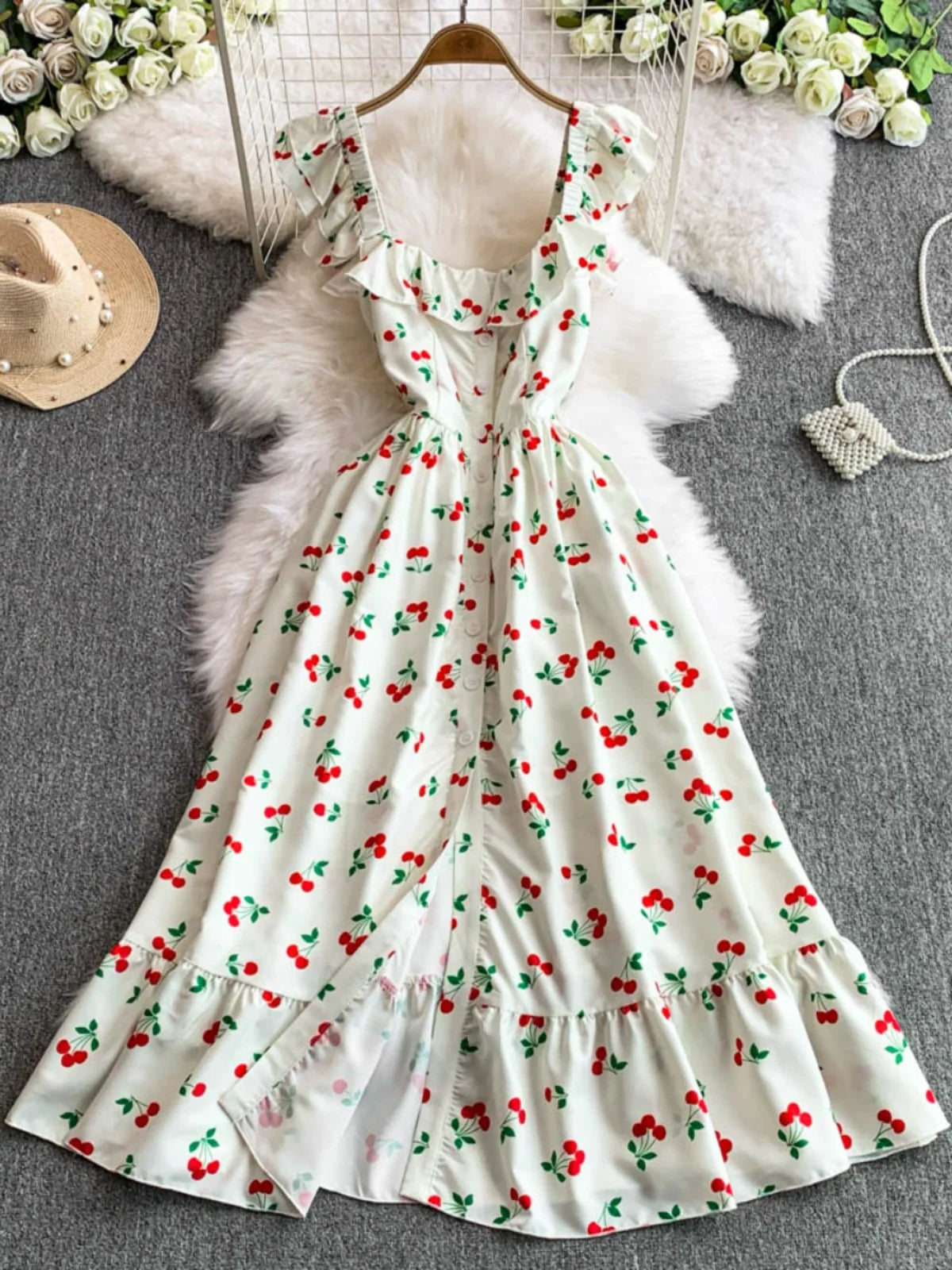 knee length dresses for ladies Unique Vintage Cherry Tomato Midi Dress main image 1