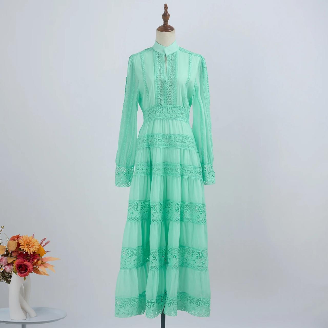 Mint Lace Long Sleeve Maxi Dress