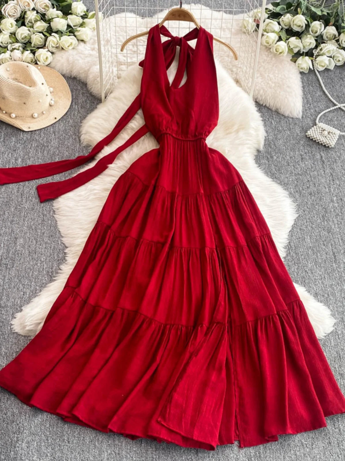 open lace back dress Venus Ruffle Maxi Dress main image 1