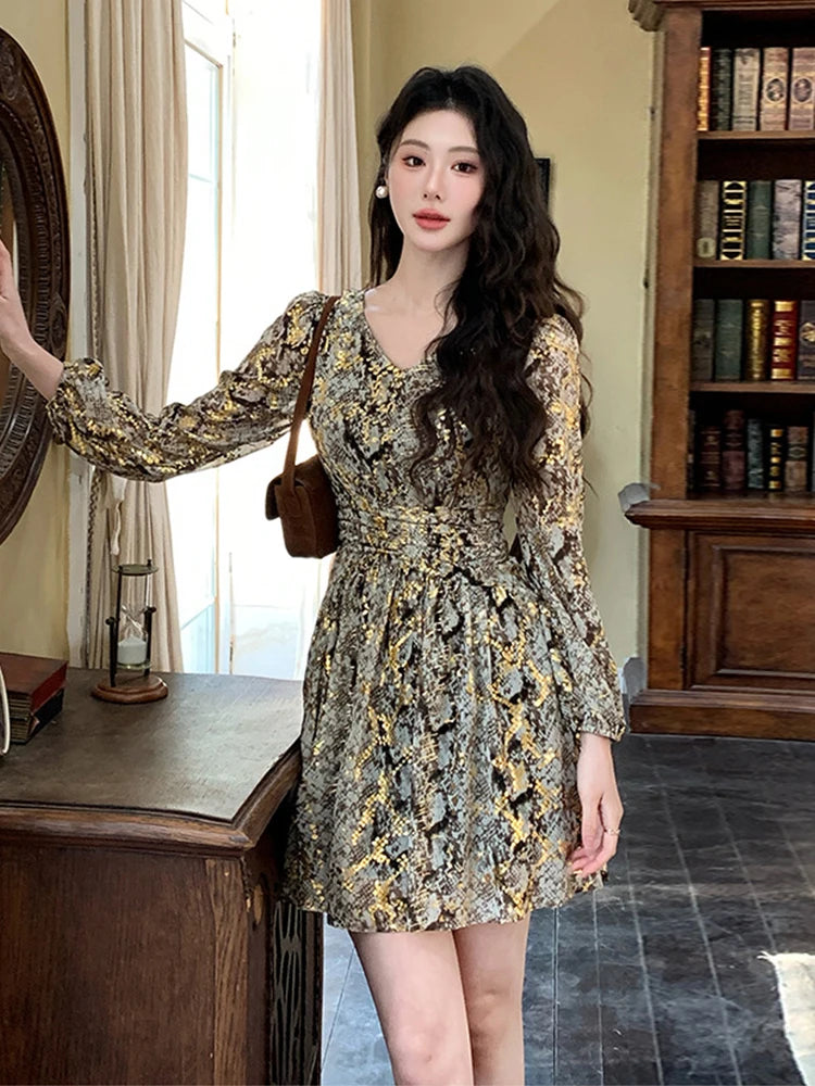 knee length dresses for ladies HOT! ~ Latiste Multi-Color Snakeskin/Baroque Satin Print Mini-Dress ~ –  Boutique de Lanie Gabrielle main image 1