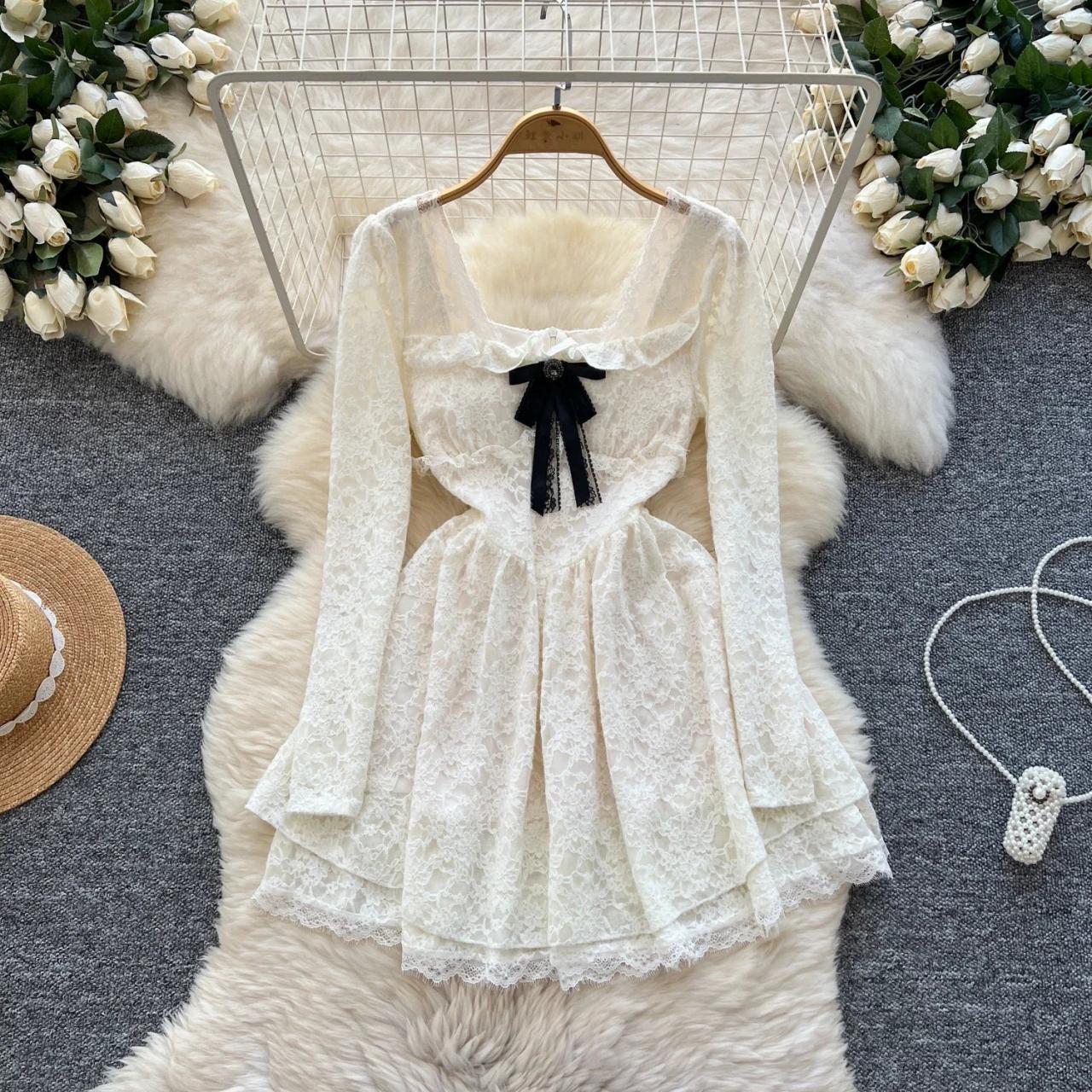 green emerald velvet dress Forever Her Long Sleeve Mini Dress White main image 1