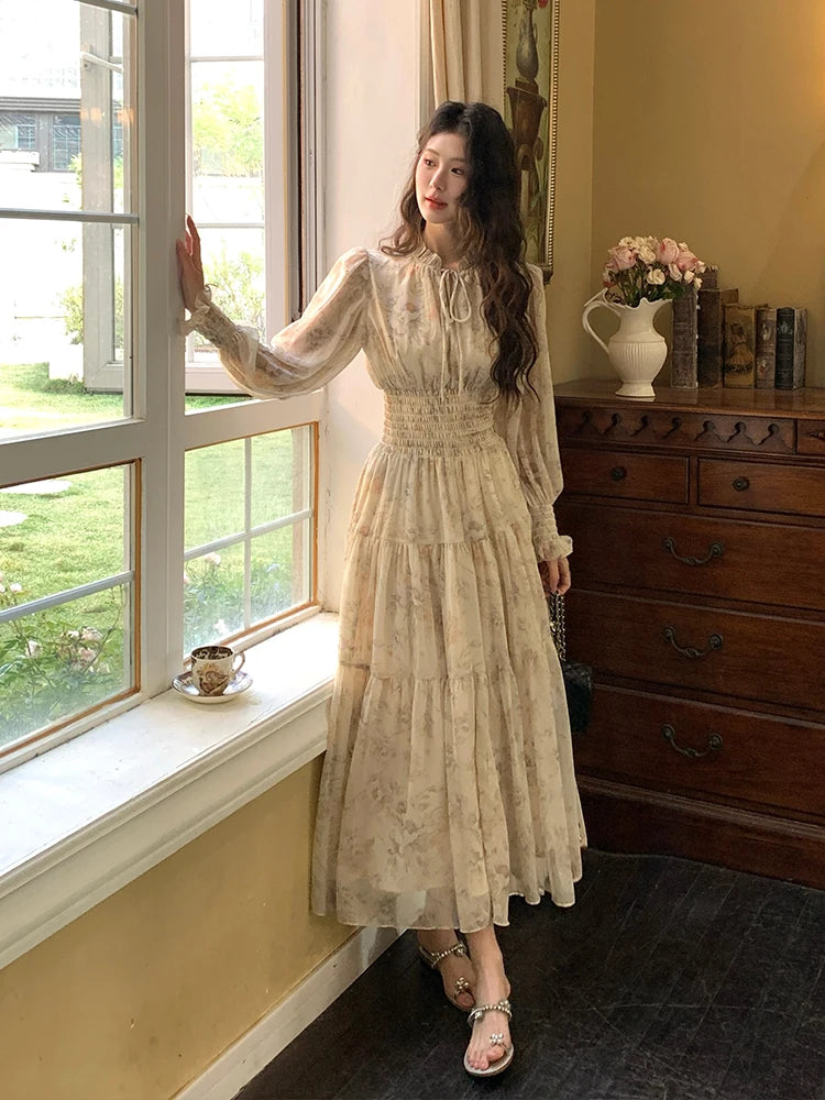 lightweight long sleeve maxi dress Long-sleeve crepe Beach maxi dress in light brown
