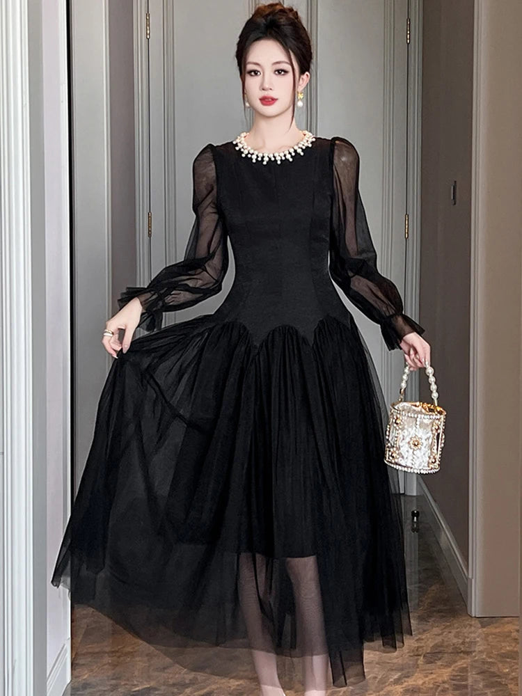 black midi dress with sheer sleeves Off Track Black Bodycon Midi Dress With Sheer Sleeves  Club L London