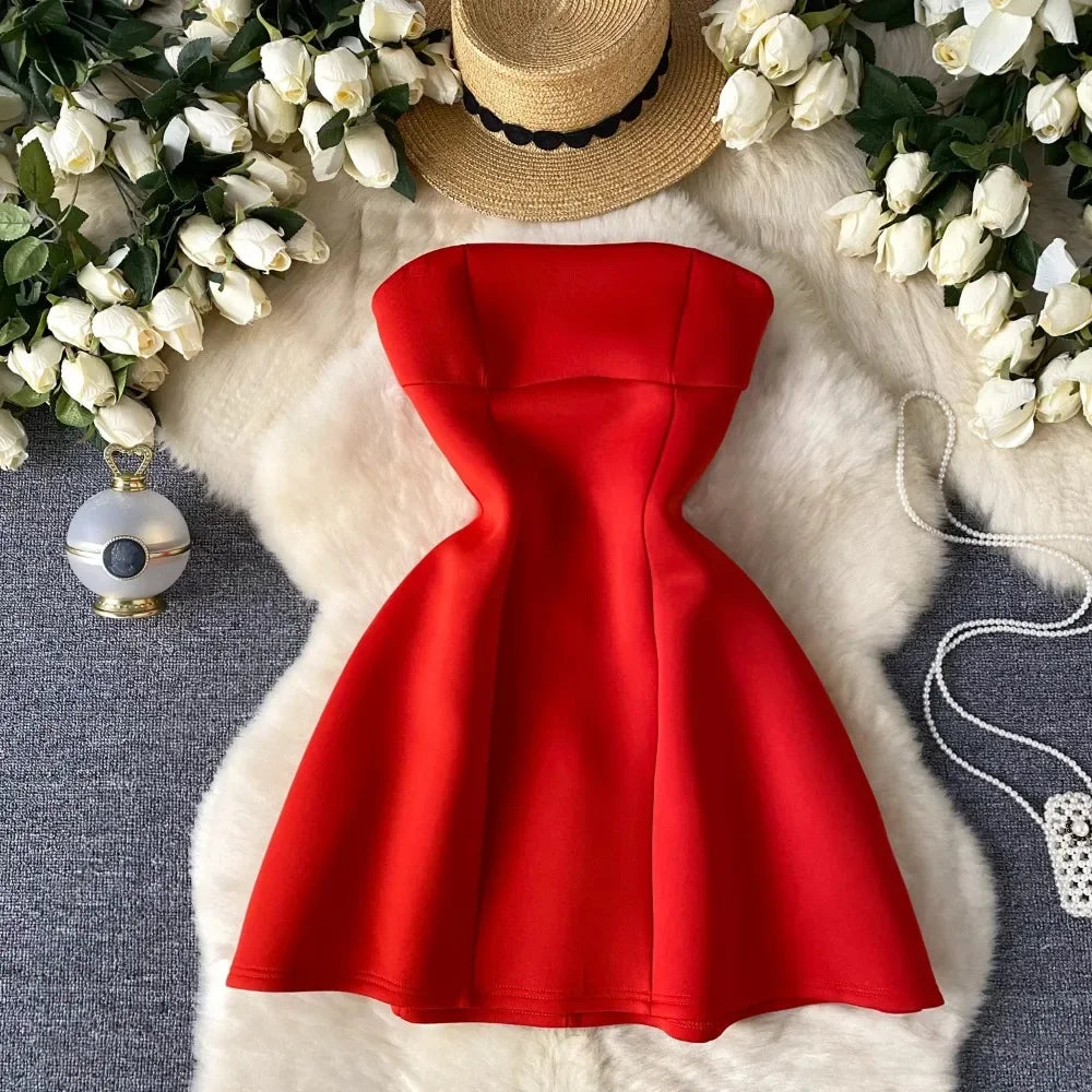 Strapless Red Dress With Flared on Luulla