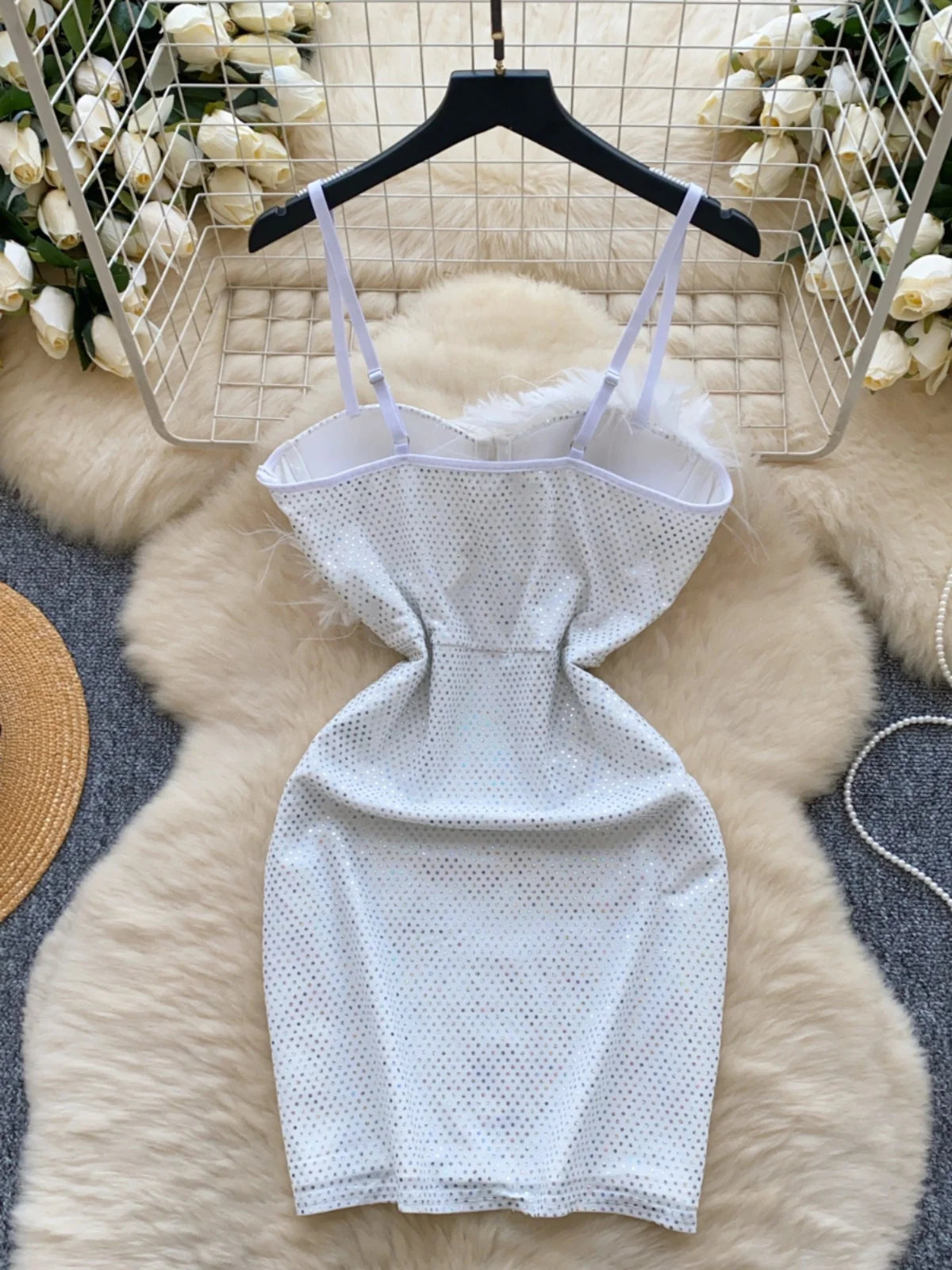 blue dress for baby girl Cut Out Off The Shoulder Glitter Sequin Bodycon Mini Dress - White