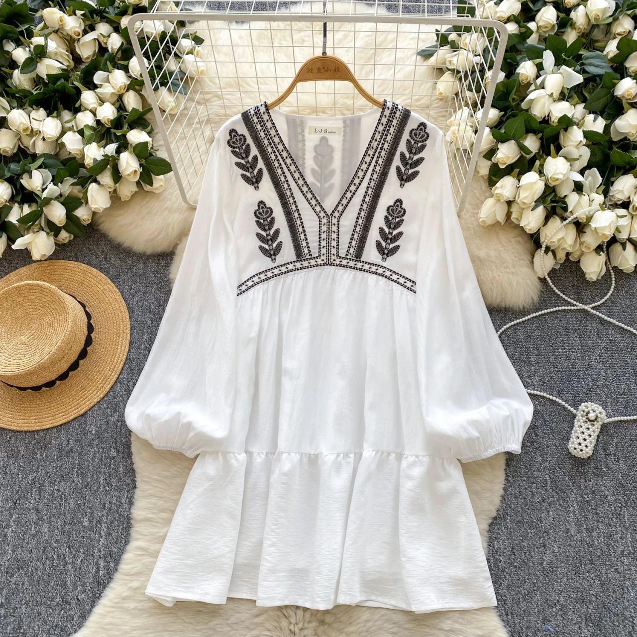 floral embroidered peasant dress Amanda Embroidered Peasant Dress main image 1