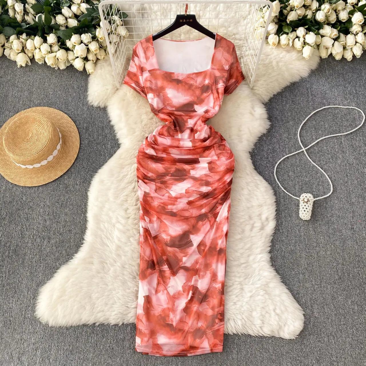 Floral Bodycon Dress With Short Sleeves on Luulla
