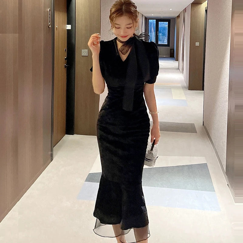 short black mermaid dress Simple Black Mermaid Straps Long Evening Prom Dresses, MR9008