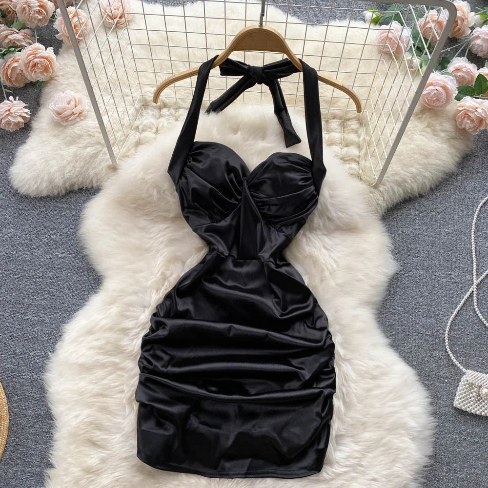 slim fit dress slacks Vivian Satin Halter Mini Dress main image 0
