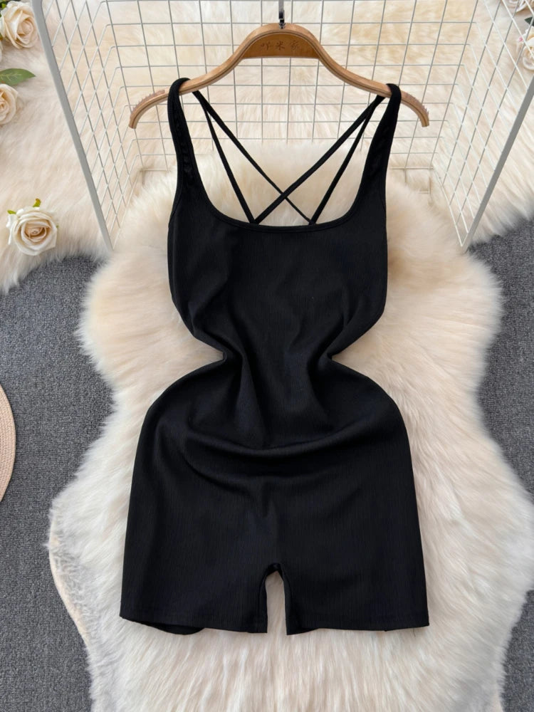 Womens Black Strappy Backless Bodycon Romper on Luulla