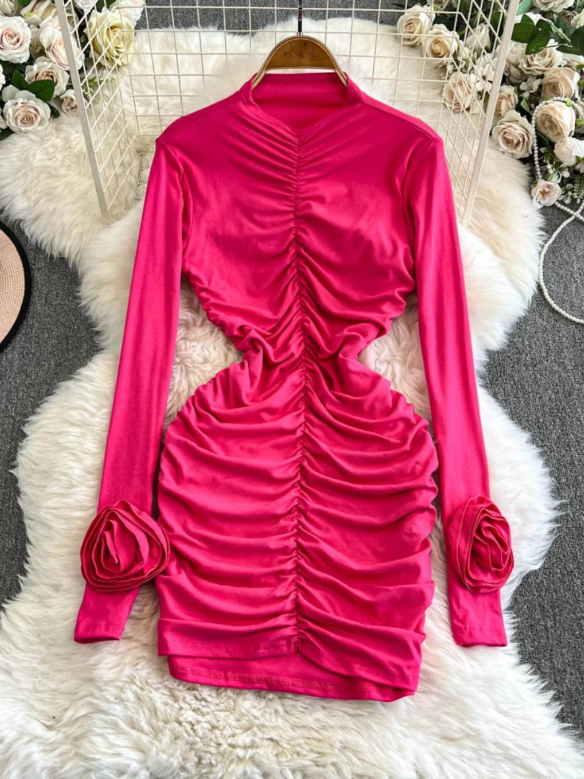 hot pink prom dress amazon Spaghetti Straps Satin Mermaid Prom Dress with Slit Fuchsia / 12 main image 0