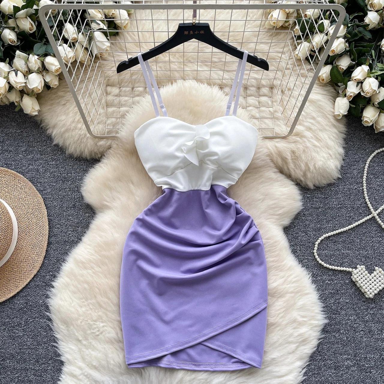 Sleeveless Bow-tie Mini Dress With Asymmetrical Hem