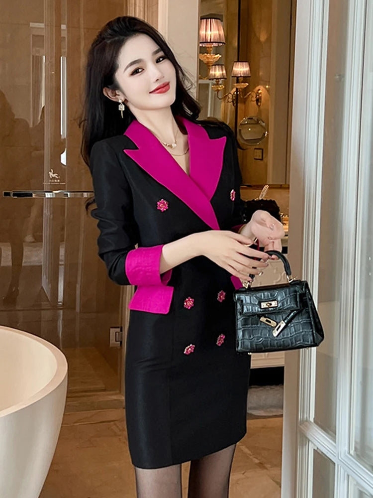 black and pink blazer dress Womens Black Blazer Dress, Pink Accents