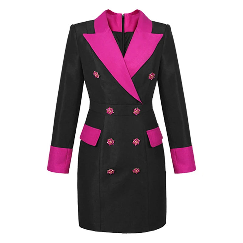 pink and black blazer dress Tailored,timeless and totally in charge @_emefaa_ in our AVA BLAZER DRESS  THE AVA BLAZER DRESS DETAILS -Blush pink Can be made in colour of choice  -Double pressed crepe fabric -Shoulder padding -V-shaped