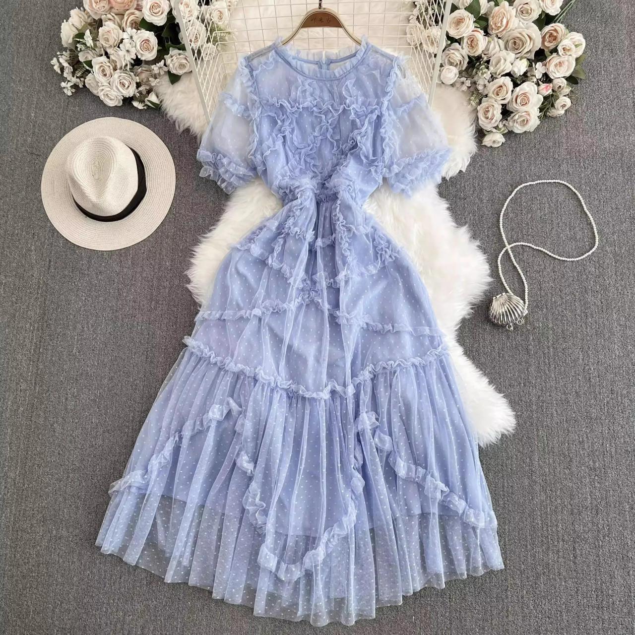 Chiffon Ruffle Layered Sheer Sleeve Evening Dress on Luulla