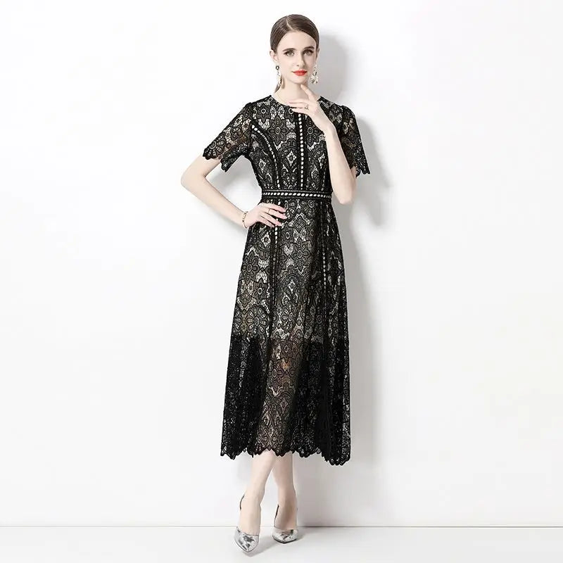 Lace Midi Dress With Short Sleeves