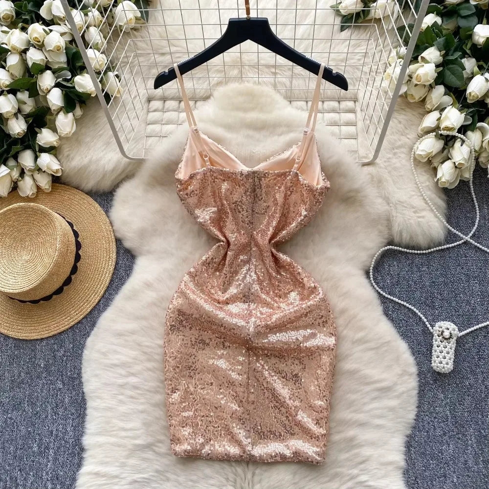 sparkling champagne bodycon dress MillyBridal Champagne Cowl Neck Sequin Bodycon Homecoming Dresses