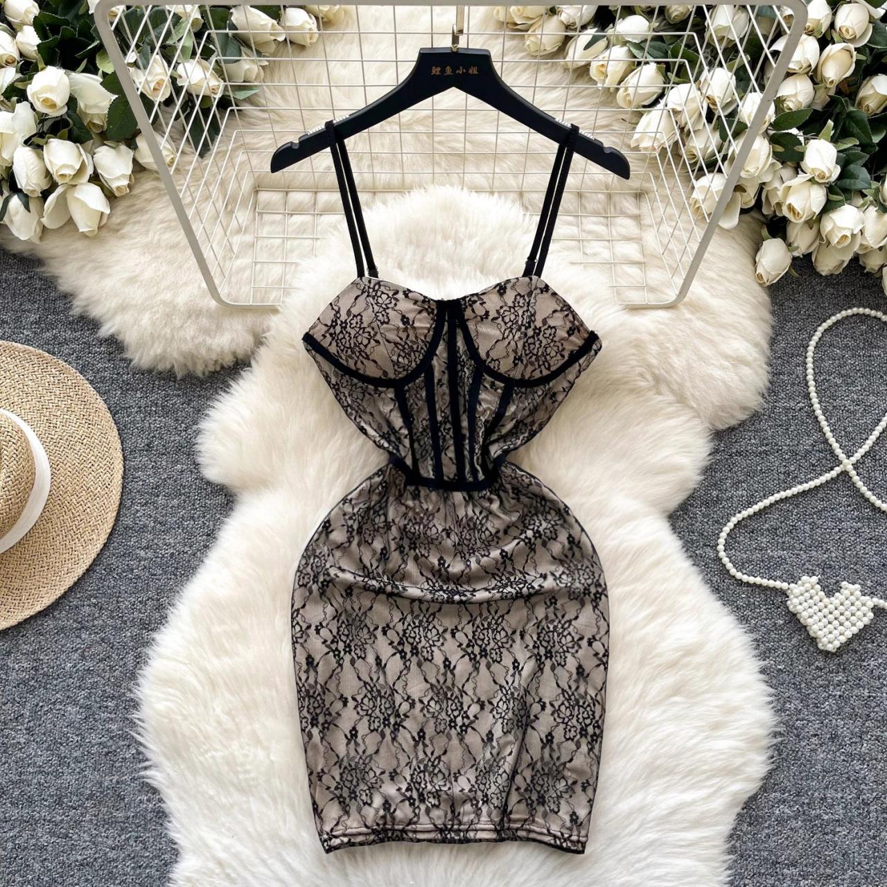 Lace Corset Strap Bodycon Dress For Women