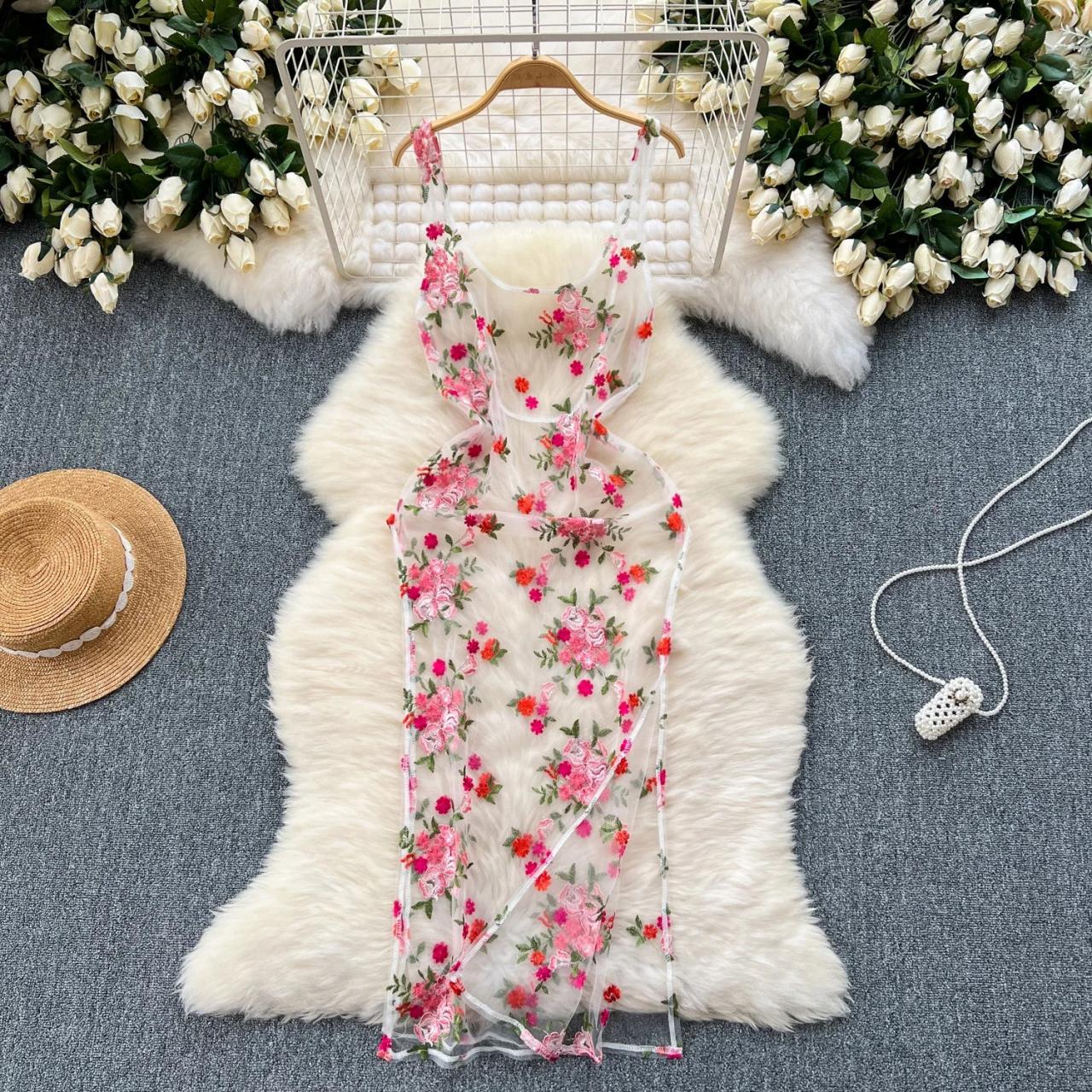 knee length dresses for ladies Slip Into Something Floral Mesh Maxi Dress main image 0