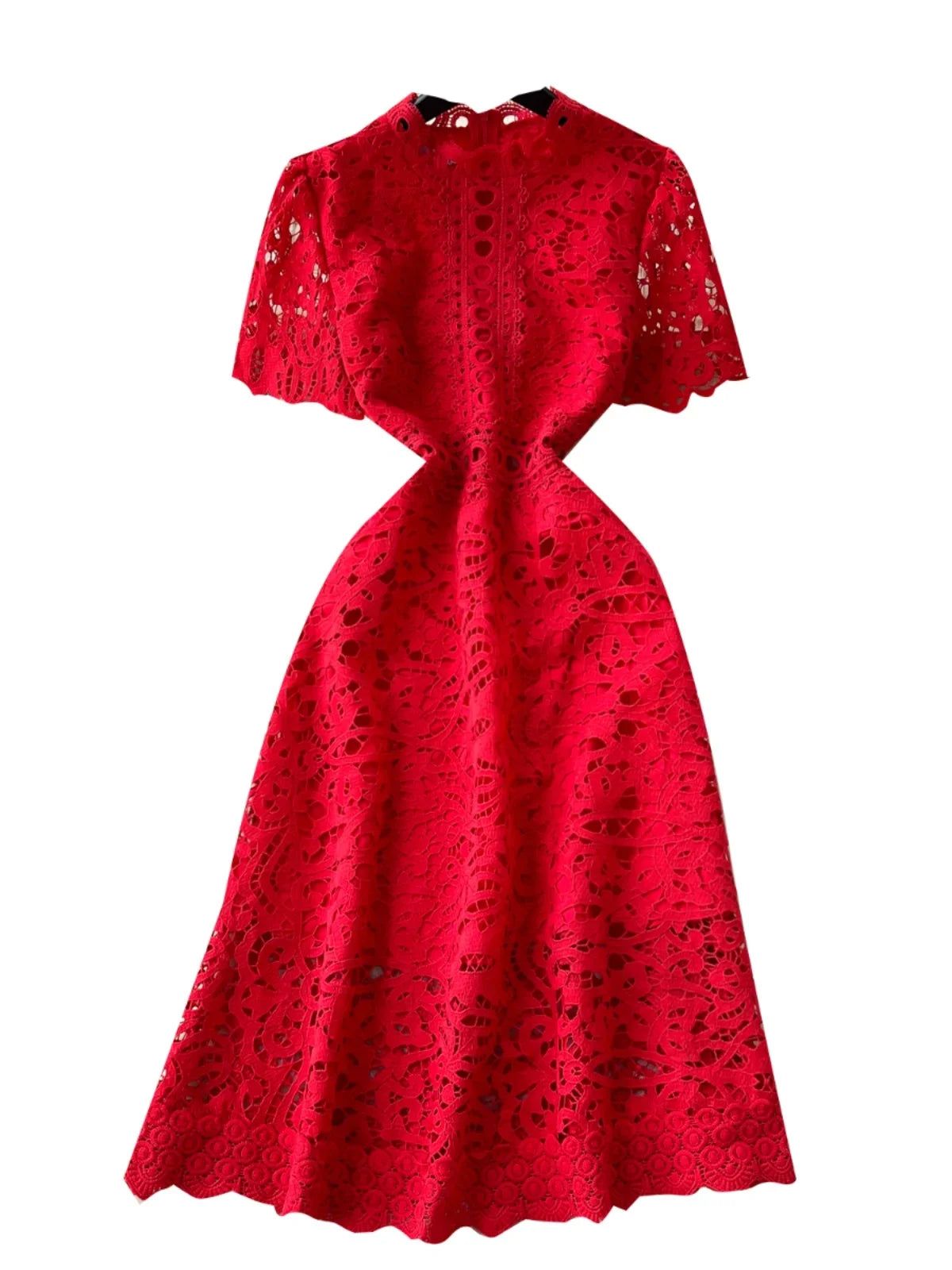 red cap sleeve lace dress Red Lace Dress With Cap Sleeves And Cutouts