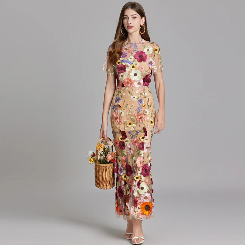 floral embroidered mesh maxi dress Women's Green Embroidery Mesh Slip Maxi Dress & Reviews - Green - Dresses main image 1
