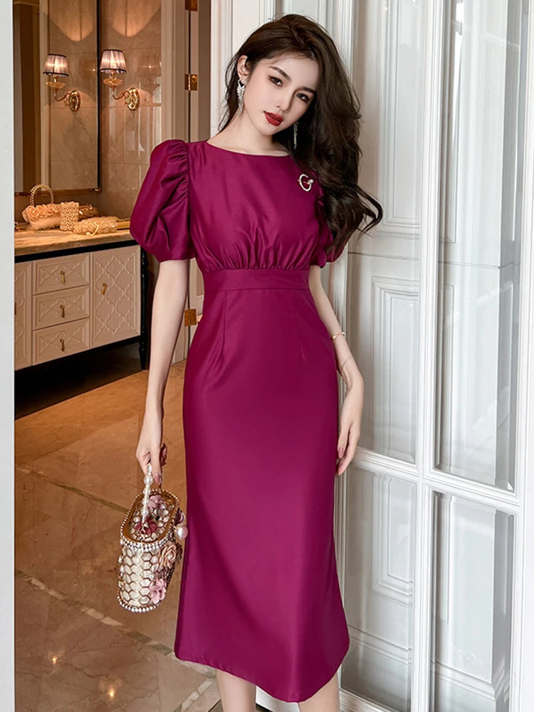 knee length dresses for ladies Lea Wine Red Midi Dress