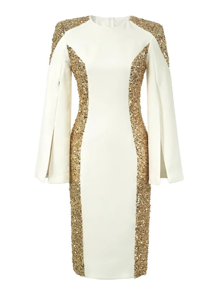 snopes white and gold dress With Sequin Cape Sleeves on Luulla femme