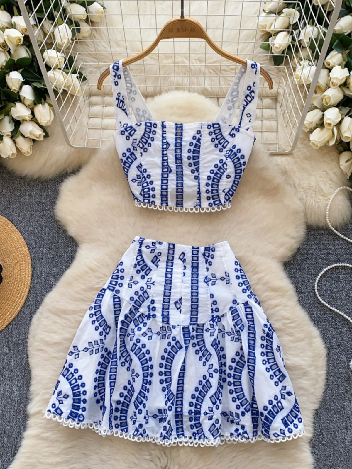 blue dresser gold hardware Shop Floral Two Piece Set