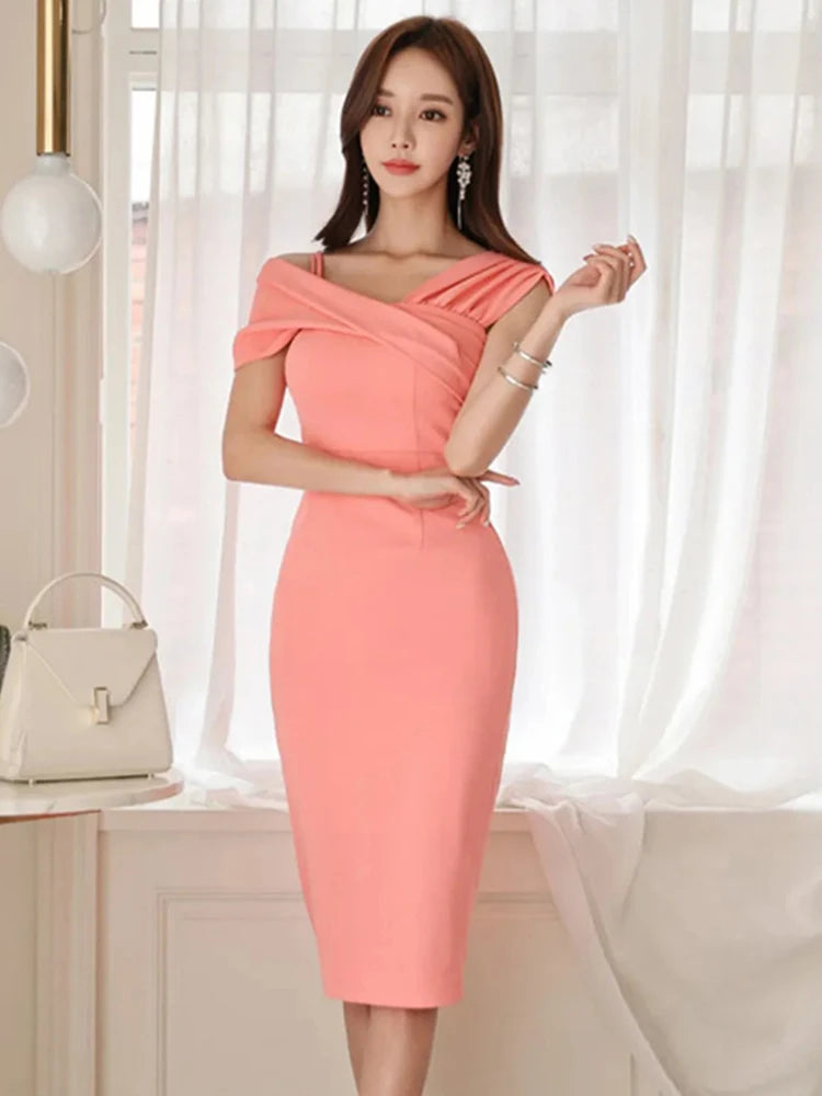 Off-shoulder Bodycon Dress, Coral, Knee-length Chic on Luulla