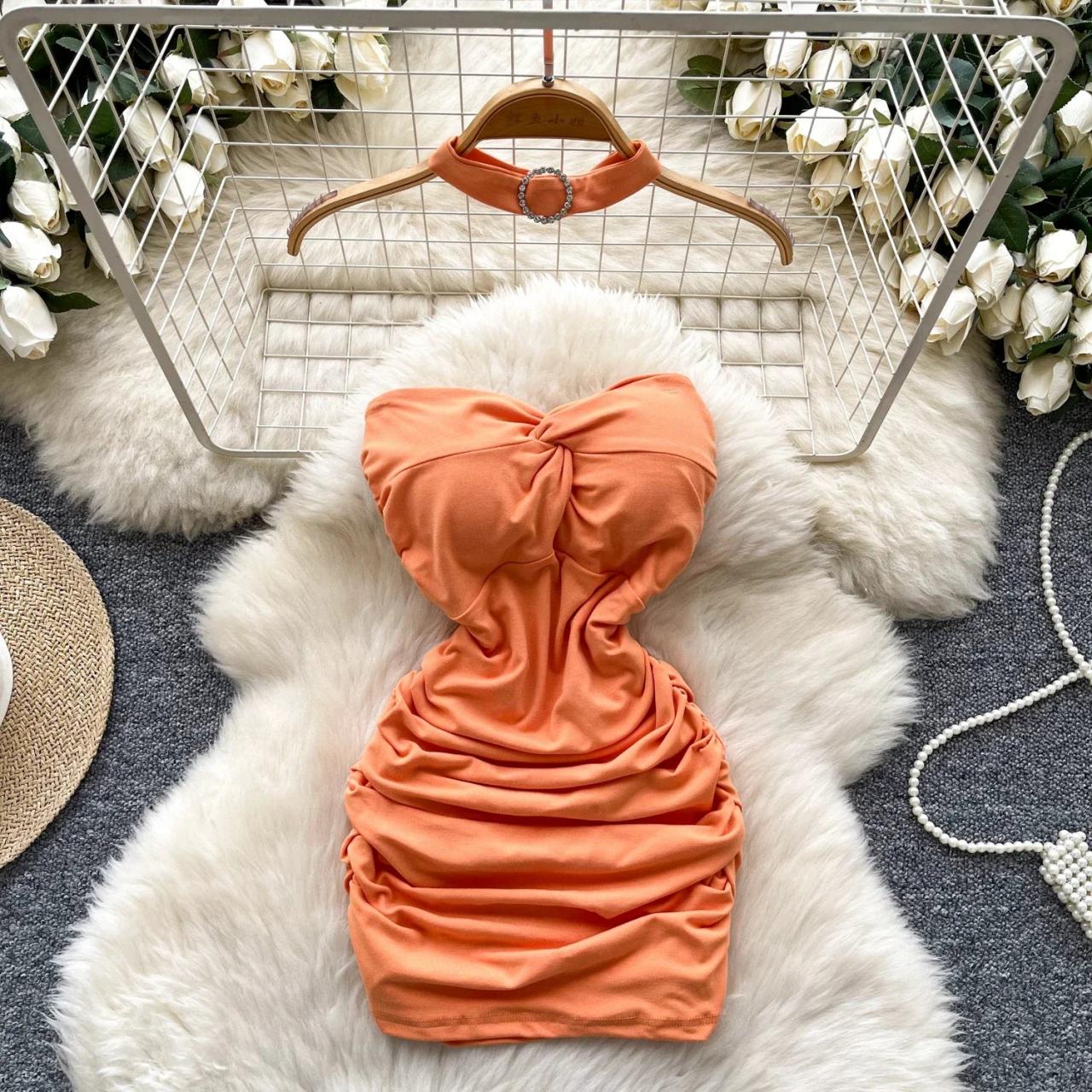 orange ruched mini dress Women's Petite Burnt Orange Ruched Sheer Chiffon Mini Dress