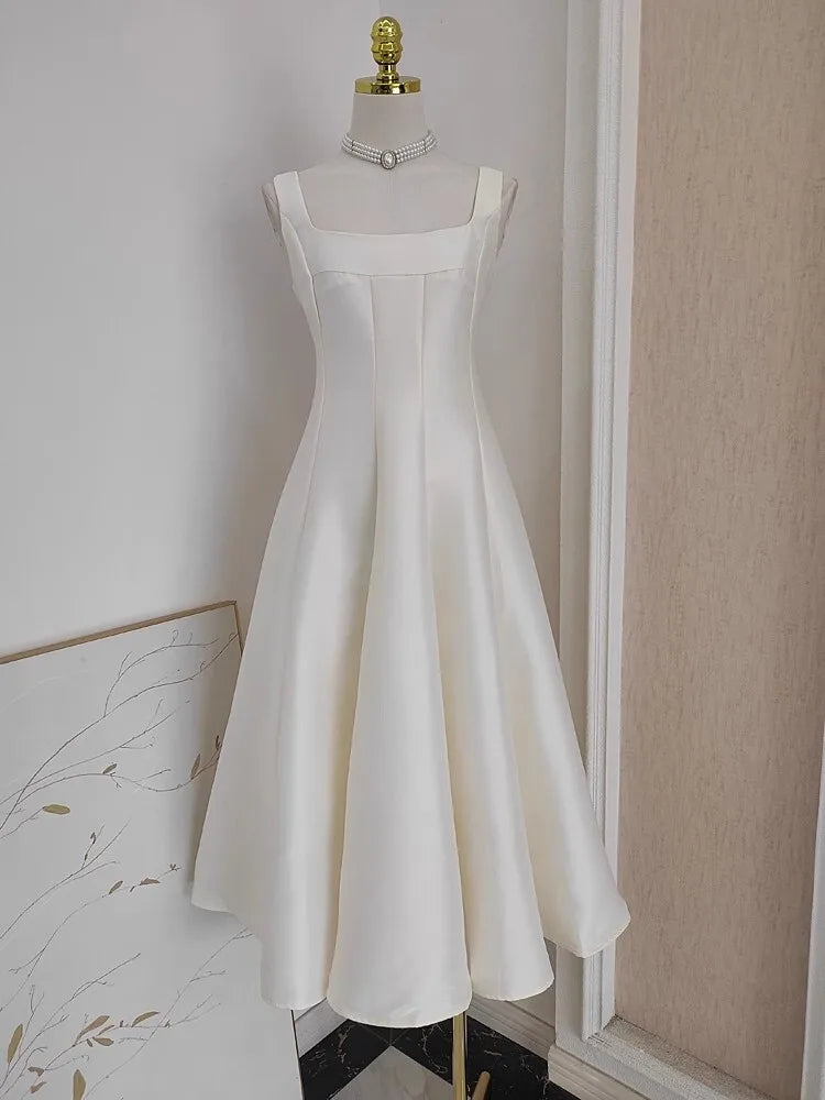 Classic Ivory Sleeveless A-line Midi Dress