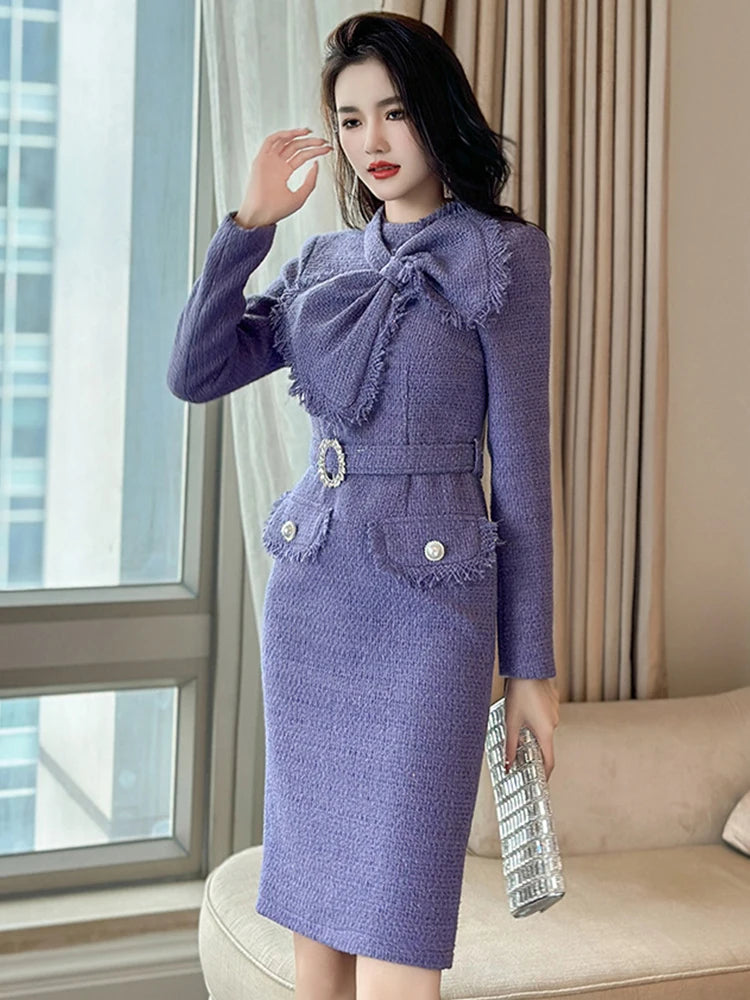 fitted lace wedding dress Dorrit Purple Tweed Midi Dress L