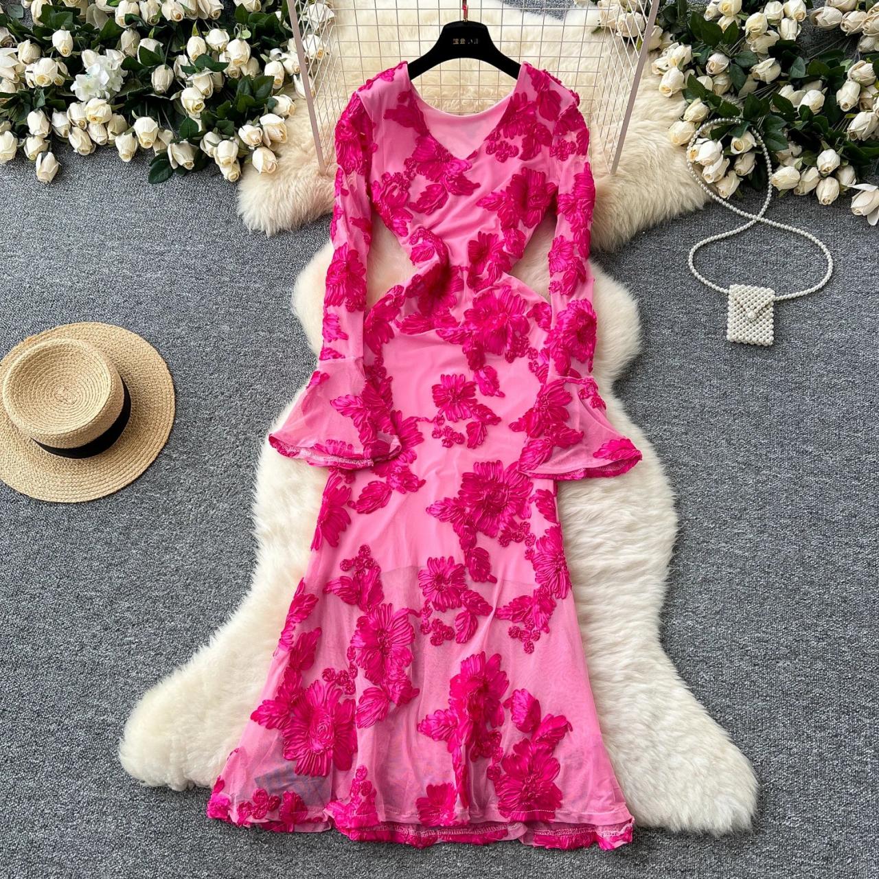 open lace back dress Ashley Lauren 11649 Size 6 Hot Pink Dress Beaded Cut Out – Glass Slipper  Formals main image 0