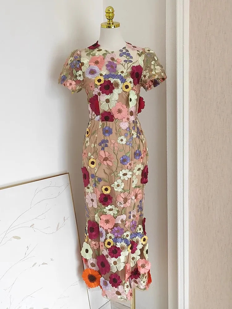 sheer embroidered floral dress VENUS Sheer Embroidered Maxi Dress | White Multi