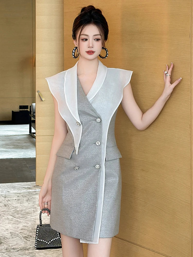 Summer Fashion Formal Occasion Asymmetrical Dress Women Clothes Commute Elegant Lady Sleeveless Slim Pencil Short Vestidos