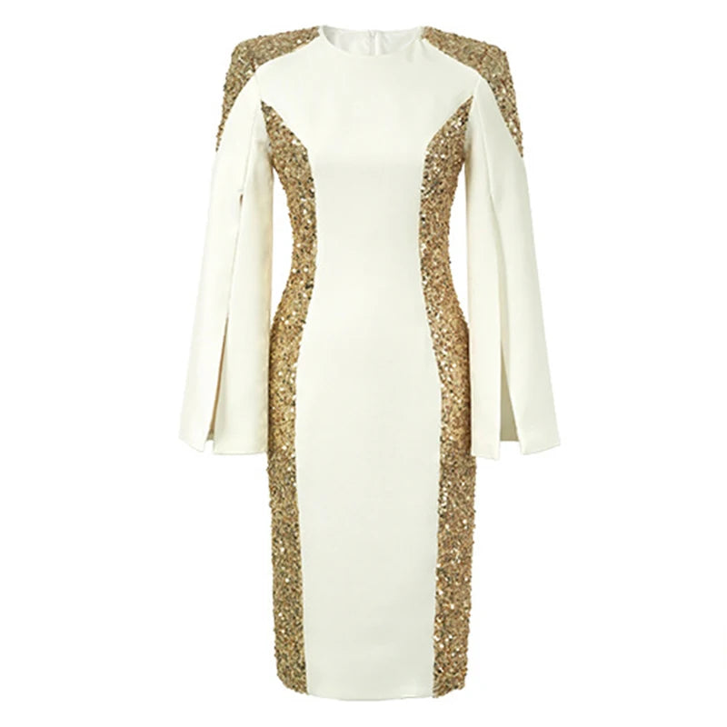White Dress With Gold Sequin Sleeves on Luulla