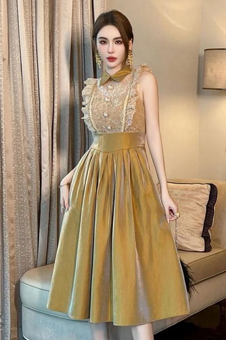 gold retro dress Gold Vintage Floral Satin Applique Spaghetti Straps Chiffon Prom Dress –  EvaFashionDress