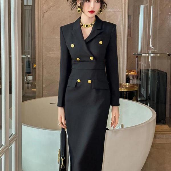 black blazer dress with gold buttons Double-breasted on Luulla Men's Black Dress Pants autumn vibes US SIZE:6 this versatile piece transitions